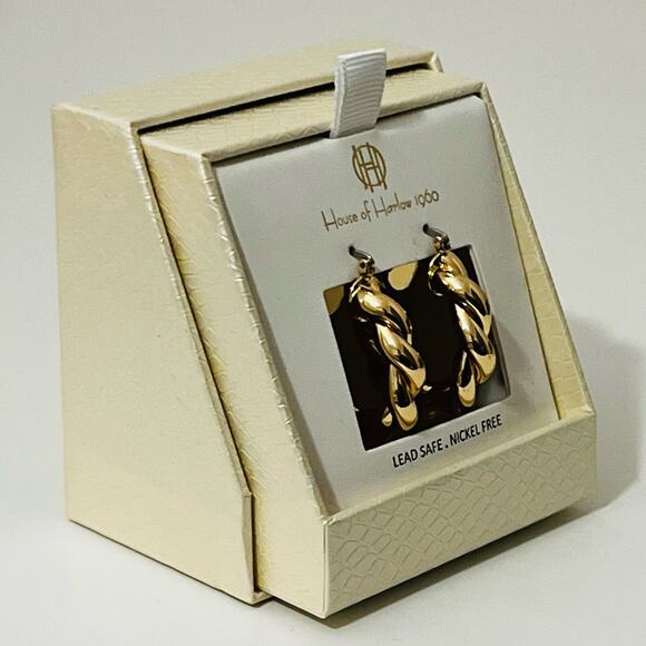New House of Harlow 1960 Twisted Hoop Earrings in Gold - Picture 3 of 7